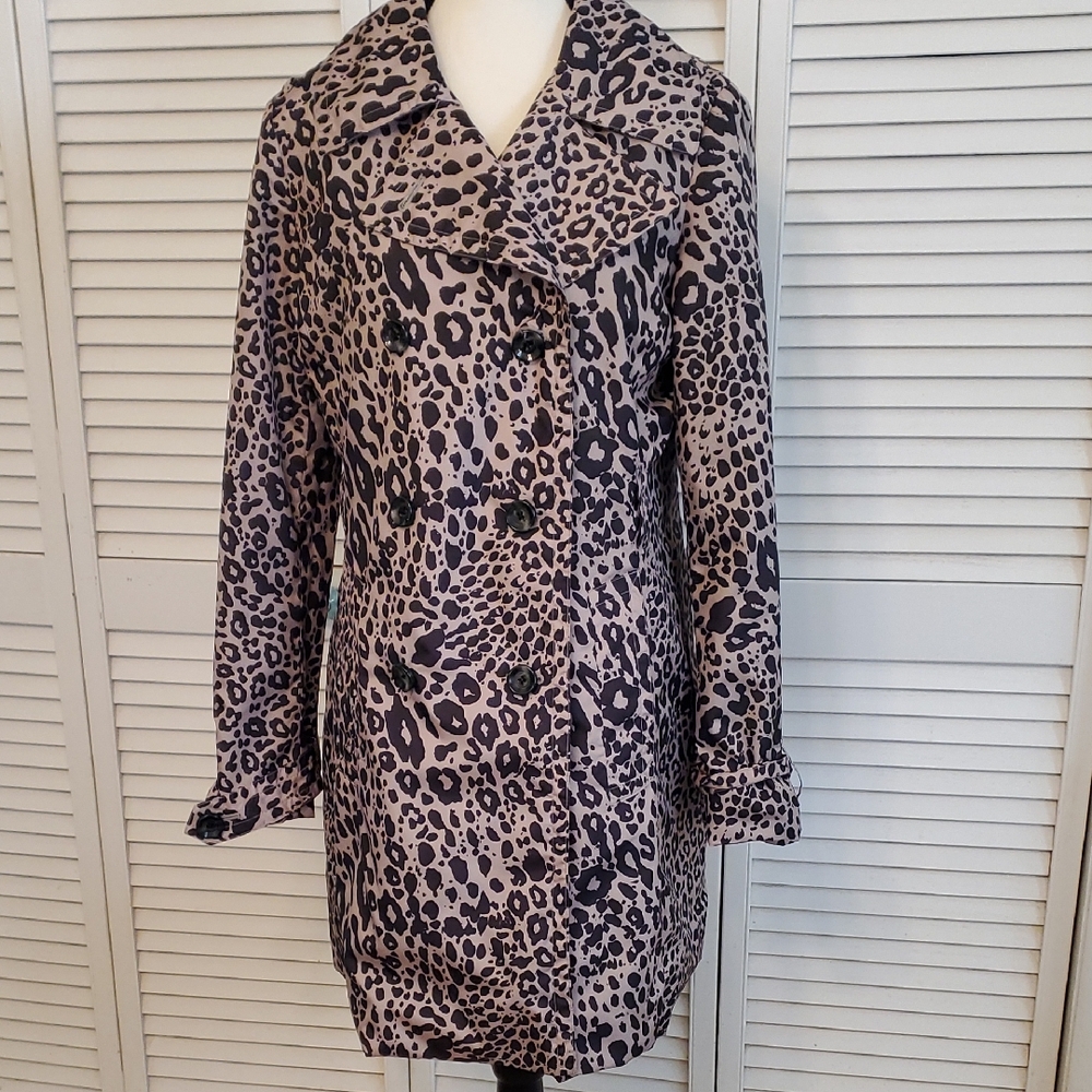 Dana Buchman Vintage Leopard Print Trenchcoat Raincoat, Size Medium